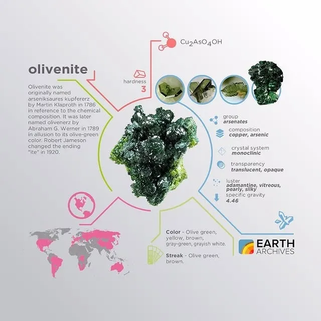 Оливенит (Olivenite )— это вторичный минерал, арсенат меди с формулой Cu2(AsO4)(… — фото 1